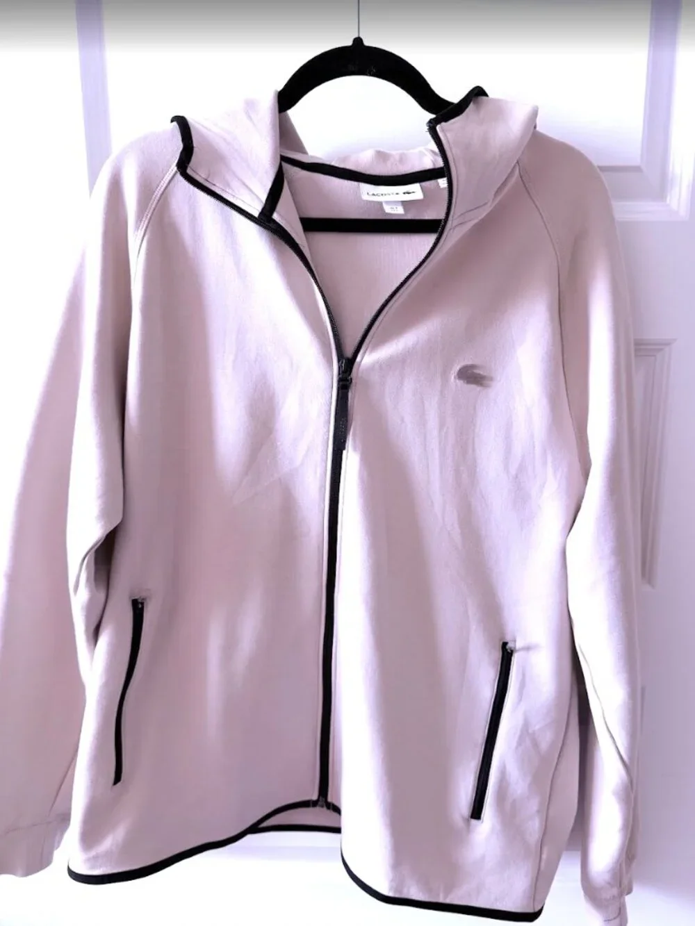 Lacoste Men’s Motion Hoodie Jacket – Beige Full Zip Track Style – Size Large